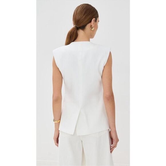 Veronica Beard Tamara White Linen Collarless Vest - Picture 6 of 12